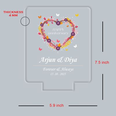 Personalized Heart Shape Couple Name LED Night Lamp Custom with Name & Date Unique Gift for Anniversary, Wedding, Marriage, Valentine Day, Birthday Warm White Light (Anniversary Gift 1)